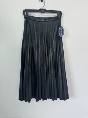 Scoop Faux Leather Pleated Midi Skirt Black High Rise Size S (4-6) NWT